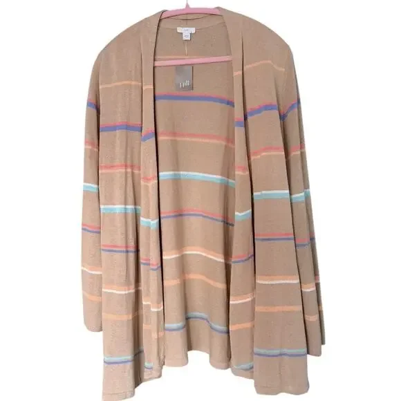 J. Jill Striped Linen Rayon Open-Front Cardigan Women’s M Bamboo Multi NEW - Picture 1 of 6